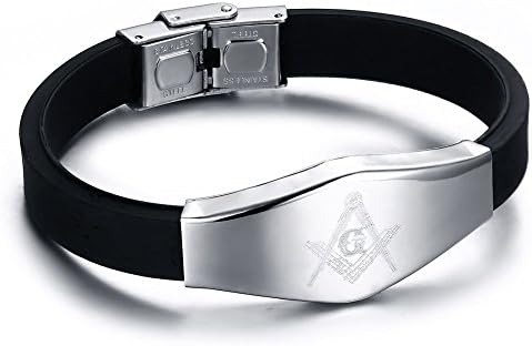 Quubb Men Free-Mason Bracelet Made of Titanium Steel and Silicone with Watch Style Clasp
