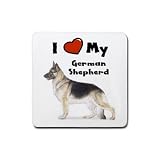 I Love My German Shepherd Rubber Square Coaster (4 pack)