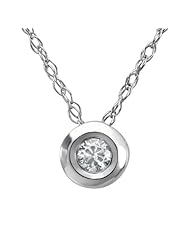 0.05 Carat (ctw) 14k White Gold Round Diamond Bezel Solitaire Small Ladies Pendant 1/20 CT FREE 18 INCH chain