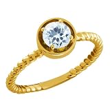 0.44 Ct Round Sky Blue Aquamarine 14k Yellow Gold Ring