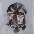 Original Oil Painting - Red Star Cat's Cradle Contemporary Asian Art Black and White