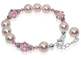 10 MM Faux Pearl & Swarovski Crystal Sterling Silver 7 7.5 8 8.5 9 Adjustable Bracelet With Lobster Clasp