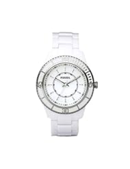 Fossil White Enamel Top Ring Womens Watch Stella ES2442 with Resin Band