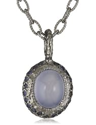 Dyanne Belle "Candy Pendant Collection" Blue Chalcedony Candy Blackened Silver with Pave Sapphires Pendant Necklace