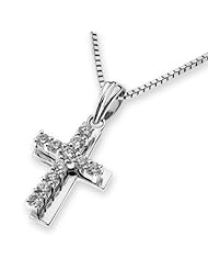 (X1000Diamond) 18K/750 White Gold Double Cross Diamond Pendant With 925 Sterling Silver Chain (0.18 cttw, G-H Color, VS2-SI1 Clarity)