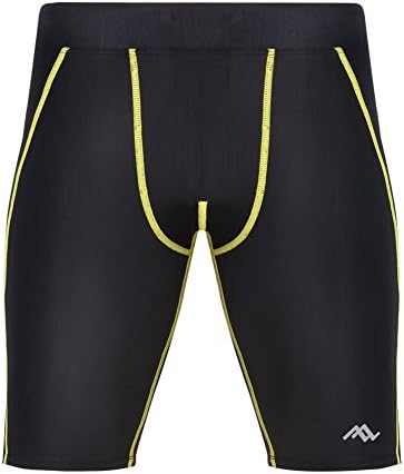 PASSWIN Men's Cool Dry Sports Compression Shorts Pants 5XL Black&amp;Yellow