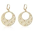 14k Yellow Gold Plated Floral Inspired Round Drop Earrings with Cubic Zirconia Accents