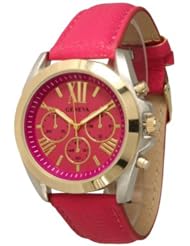 Geneva Womens Leather Roman Numeral Chronograph Watch - Red