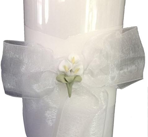 White Unity Candle with Calla Lily Flower Stack Candle 11" Tall