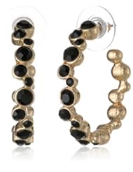 Nine West "Pop Notch Black" Gold-Tone Jet Inside-Outside Hoop Earrings