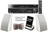Yamaha RXV367 3D-Ready 5.1-Channel Digital Home Theater Audio/Video Receiver + Yamaha Universal iPod Dock + Set of 2 Yamaha All Weather Indoor / Outdoor 180 watt Wall Mountable Natural Sound 2-way Acoustic Suspension Speakers - White + 100ft 16 AWG Speaker Wire