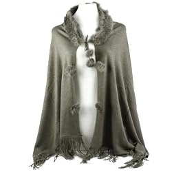 Winter Real Fur Tie Shawl Wrap Stole Poncho Cape Gray