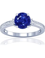 Platinum Round Cut Blue Sapphire Ring With Sidestones