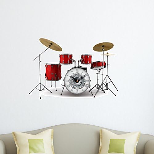 GoFurther SZ059 DIY STICKER 3D Art Wall Clock Decals Drum Set Wall Clock Sticker Office Home Wall Decor Gift 24"x16"