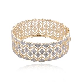 18k Yellow Gold Plated Sterling Silver Genuine Diamond Filigree Wide Hinged... by
