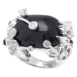 Black Resin & CZ Sterling Silver Ring Sizes: 5-9