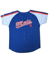 Sports: MLB New York Mets Boys Colorblocked Buttondown Jersey, Royal, 7 - Stitches