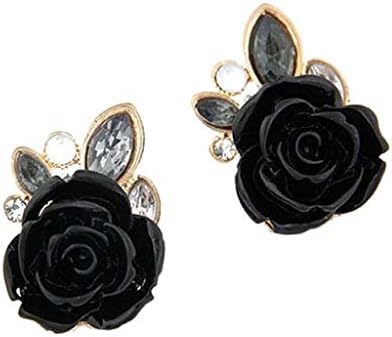 LUNA Womens Alloy Luxury Fashion Small Rhinestones Flower Leaf Delicate Earring Black