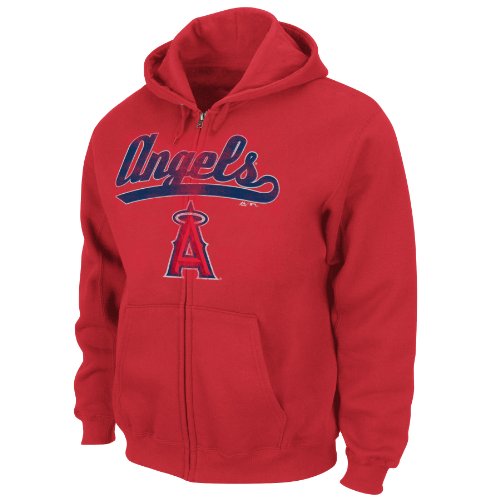 MLB Los Angeles Angels Of Anaheim Long Sleeve Full Zip Hooded Fleece (Athletic Red, Medium)