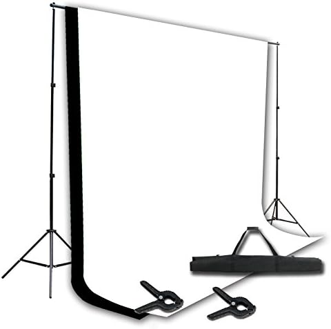 Emart Photography Background Support Backdrop Stand Kit with 2 Colors Fabric Non Woven 6-1/2'x10' Backdrop (Black and White)