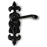 Premier Fleur De Lys Lever on Plate Door Handle Pair in Black Antique Finish Bathroom by Excel Hardw