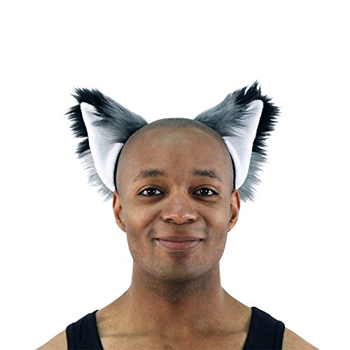 Pawstar Furry Fox Ears Headband Wolf Halloween Costume Adult - Gray