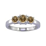 2 CT 3 Stone Champagne Diamond Ring 14K White Gold (Available In Sizes 5 - 10)