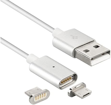 Xroam Magnetic Android Micro USB Charging Cable,with 2 Micro Adapter High Speed Charge Cable with Metal Plug and Magnetic Design for Android Smartphones (Micro Magnetic Cable-Silver)