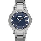 Timex 2M211 Men's Round Deep Navy Dial Silver-Tone Watch with Stainless Steel Expansion Band