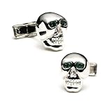 Sterling Silver Emerald Eye Skull Cufflinks