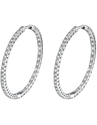 14k White Gold 0.85 Ctw Diamond Hoop Earrings