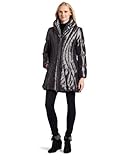 AK Anne Klein Women's Irridescent Puffer Coat, Black/Silver, Small