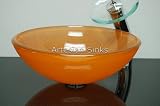 Orange Red Glass Tempered Bathroom Vessel Sink #421
