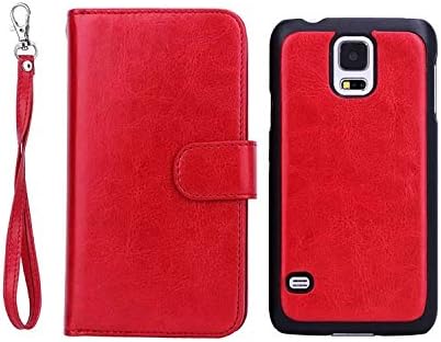 Galaxy S5 Wallet Case, GX-LV [Samsung Galaxy S5 Split Wallet Case] [Samsung Galaxy S5 Multi-functional Wallet Case] [Samsung Galaxy S5 card slot Wallet Case] Ultra-large Capacity Premium PU Leather Detachable Wrist Strap Pouch Purse Wallet Case Cover For Samsung Galaxy S5 / Galaxy SV / Galaxy S V / Galaxy i9600 With Free 1 GX-LV Screen Protectors and 1 Black Stylus and 1 Cleaning Cloth (Red)