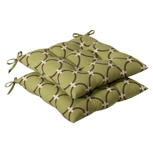 Pillow Perfect Outdoor Green/Brown Geometric Tufted Seat Cushion, 2-Pack