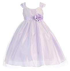 Girls Tea Length Lace-Up Tulle Cap Sleeves Flower-Girl Dress 