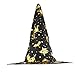 LUX ACCESSORIES Halloween Black and Gold Tone Stars Witch Mesh Witch Hat