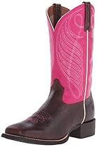 Ariat Women's Round Up Wide Square Toe Western Cowboy Boot, Wicker/Hot Pink, 6.5 M US
