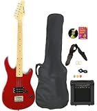 Red Full Size Electric Guitar & Practice Amp with Case Strap Cord Beginner Package & DVD