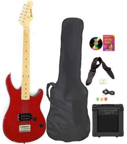 Red Full Size Electric Guitar & Practice Amp with Case Strap Cord Beginner Package & DVD