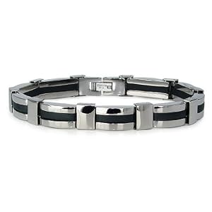 Titanium and Rubber Inlay Men's Link Bracelet 11mm Wide 8.5 Inches