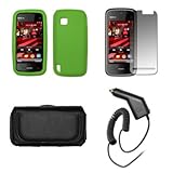 Nokia Nuron 5230 Premium Black Leather Carrying Pouch+ Neon Green Soft Sili ....