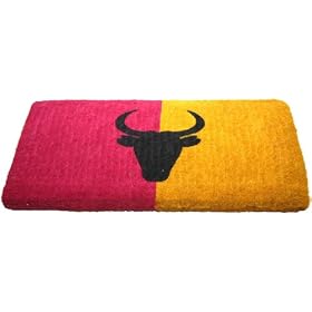 Monpaillasson - Paillasson T�te de Taureau Fond Rose & Jaune - 42 x 72 cm