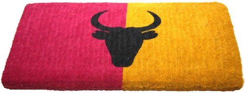 Monpaillasson - Paillasson Tête de Taureau Fond Rose & Jaune - 42 x 72 cm