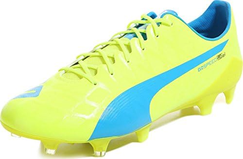 PUMA MEN'S EVOSPEED SL-S FG SOCCER CLEATS (SAFETY YELLOW/ATOMIC BLUE/WHITE) (11.5)