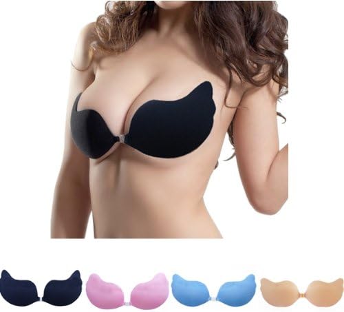 Silicone Cotton Sexy Bust Self Adhesive Front Closure Strapless Push up Invisible Dress Bra (Black, a Cup)