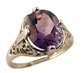14k White Gold Antique Style Filigree 2.45ct Oval Amethyst Ring, Sz 7