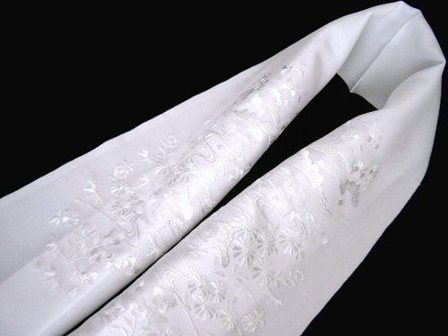 着物美人 刺繍 半衿 半襟 はんえり 正絹 女性用 【 白 白 吉祥 】a335521-43E