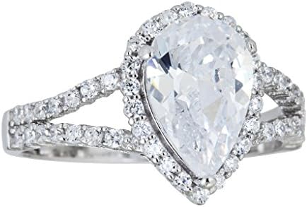 14k WHITE gold plated 925 Sterling Silver Cubic Zirconia Micropave Pear Cut Fancy Ring