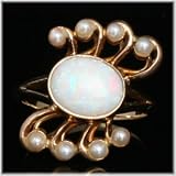 10K Yellow Gold Opal and Seed Pearl Ring Circa 1940